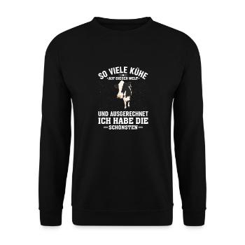 Kühe und Ich habe die Schönsten Kühe - Unisex Pullover - Schwarz - Vorne - Alina (178cm) & Michal (187cm)