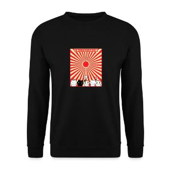 Vintage Retro Japanische Katze Kawaii Kanji - Unisex Pullover - Schwarz - Vorne - Alina (178cm) & Michal (187cm)