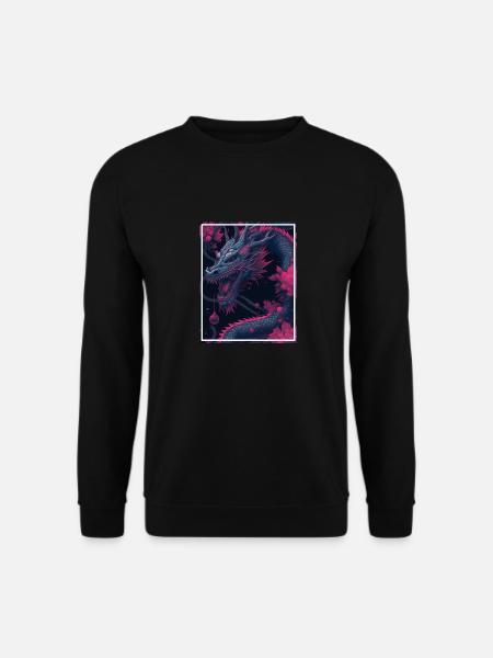 Dragon Japan Cherry Blossom Mountains Neon Retro Fable - Unisex Sweatshirt - black