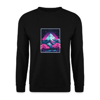 Geometrisch Japan Kirschblüte Berge Neon Fabel - Unisex Pullover - Schwarz - Vorne - Alina (178cm) & Michal (187cm)