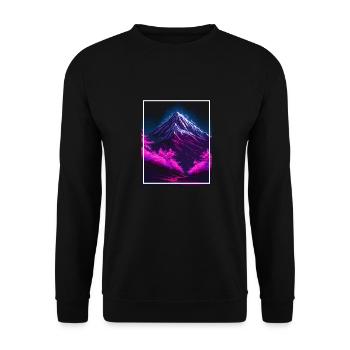 Geometrisch Japan Kirschblüte Berge Neon Fabel - Unisex Pullover - Schwarz - Vorne - Alina (178cm) & Michal (187cm)