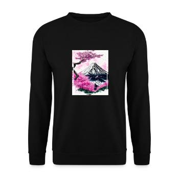Fantasy Japan Cherry Blossom Mountains Neon Retro Fable - Unisex Sweatshirt - black - Front - Alina (178cm) & Michal (187cm)