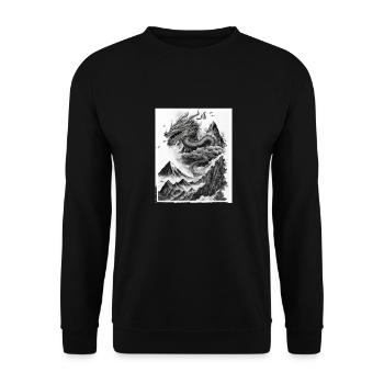 Drachen Japan Kirschblüte Berge Neon Retro Fabel - Unisex Pullover - Schwarz - Vorne - Alina (178cm) & Michal (187cm)