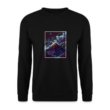 Fantasie Japan Kirschblüte Berge Neon Retro Fabel - Unisex Pullover - Schwarz - Vorne - Alina (178cm) & Michal (187cm)