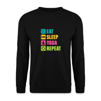 Eat Sleep Yoga Repeat Teacher Instructor - Unisex Pullover - Schwarz - Vorne - Alina (178cm) & Michal (187cm)