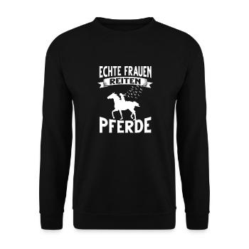 Reiterin Reitsport Pferd Echte Mädchen Reiten - Unisex Pullover - Schwarz - Vorne - Alina (178cm) & Michal (187cm)