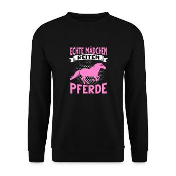 Reiterin Reitsport Pferd Echte Mädchen Reiten - Unisex Pullover - Schwarz - Vorne - Alina (178cm) & Michal (187cm)