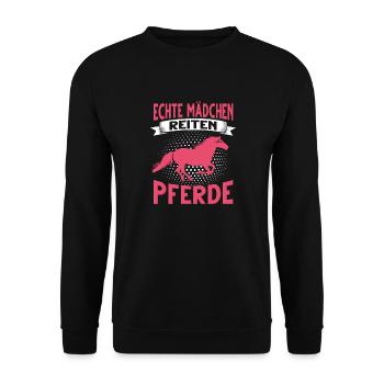 Reiterin Reitsport Pferd Echte Mädchen Reiten - Unisex Pullover - Schwarz - Vorne - Alina (178cm) & Michal (187cm)