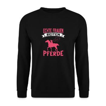 Reiterin Reitsport Pferd Echte Mädchen Reiten - Unisex Pullover - Schwarz - Vorne - Alina (178cm) & Michal (187cm)