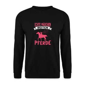 Reiterin Reitsport Pferd Echte Mädchen Reiten - Unisex Pullover - Schwarz - Vorne - Alina (178cm) & Michal (187cm)