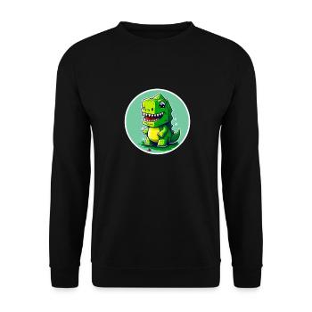T-Rex Dino Dinosaurier Saurier Geschenk Spielzeug - Unisex Pullover - Schwarz - Vorne - Alina (178cm) & Michal (187cm)