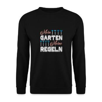 Mein Garten Meine Regeln Gartenarbeit - Unisex Pullover - Schwarz - Vorne - Alina (178cm) & Michal (187cm)