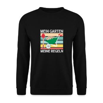 Mein Garten Meine Regeln Gartenarbeit - Unisex Pullover - Schwarz - Vorne - Alina (178cm) & Michal (187cm)