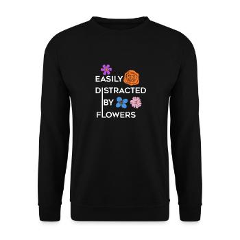 Von Blumen abgelenkt, ironisches Zitat von Hobby - Unisex Pullover - Schwarz - Vorne - Alina (178cm) & Michal (187cm)