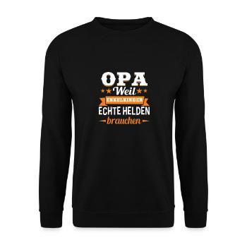 Opa Weil Enkelkinder Echte Helden Brauchen - Unisex Pullover - Schwarz - Vorne - Alina (178cm) & Michal (187cm)