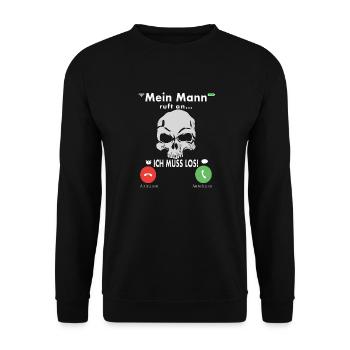 Meine Mann Teufel Lustig Humor Hochzeitstag - Unisex Pullover - Schwarz - Vorne - Alina (178cm) & Michal (187cm)