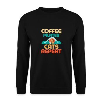 Café Pilates Chats Répéter Exercice Fitness - Sweat-shirt Unisexe - noir - Devant - Alina (178cm) & Michal (187cm)