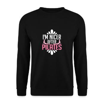 Je suis plus agréable après l’exercice de fitness Pilates - Sweat-shirt Unisexe - noir - Devant - Alina (178cm) & Michal (187cm)