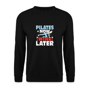 Pilates Now Wine Later Exercise Fitness - Unisex Pullover - Schwarz - Vorne - Alina (178cm) & Michal (187cm)