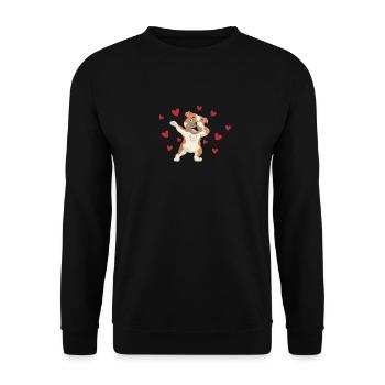 Tupfende Englische Bulldogge Herz Valentinstag - Unisex Pullover - Schwarz - Vorne - Alina (178cm) & Michal (187cm)