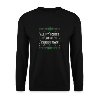All My Homies Hate Christmas Knitted Pattern - Unisex Sweatshirt - black - Front - Alina (178cm) & Michal (187cm)
