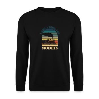 Ich Habe Eine Sache Für Models Dampflokomotive - Unisex Pullover - Schwarz - Vorne - Alina (178cm) & Michal (187cm)