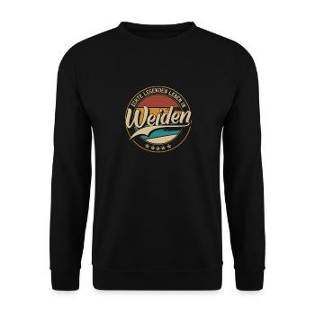 Echte legenden leben in Köln Weiden - Unisex Pullover - Schwarz - Vorne - Alina (178cm) & Michal (187cm)