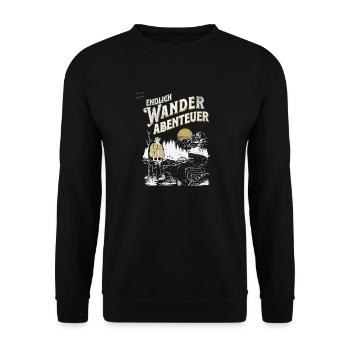 Endlich Wander Abenteuer Vintage Look - Unisex Pullover - Schwarz - Vorne - Alina (178cm) & Michal (187cm)