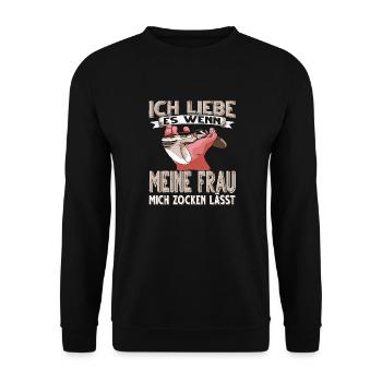 Gamer Ich Liebe meine Frau Zocker Zocken - Unisex Pullover - Schwarz - Vorne - Alina (178cm) & Michal (187cm)