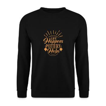 Life Happens Pottery aide l’artiste céramiste Pot Mak - Sweat-shirt Unisexe - noir - Devant - Alina (178cm) & Michal (187cm)