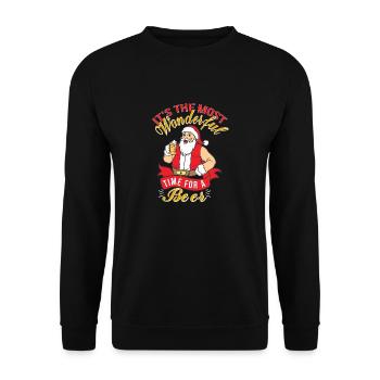 Die schönste Zeit für ein Bier Retro Hässliche Weihnachten - Unisex Pullover - Schwarz - Vorne - Alina (178cm) & Michal (187cm)