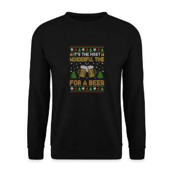 Most Wonderful Time For A Beer Retro Ugly Christma - Unisex Sweatshirt - black - Front - Alina (178cm) & Michal (187cm)