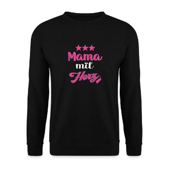 Mama mit Herz für werdende Mutter Mama Schwanger - Unisex Pullover - Schwarz - Vorne - Alina (178cm) & Michal (187cm)