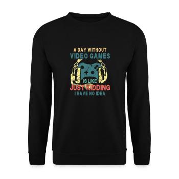 Ein Tag mit Videospielen ist wie - Unisex Pullover - Schwarz - Vorne - Alina (178cm) & Michal (187cm)