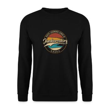 Junkersdorf Echte Legenden leben in Junkersdorfer - Unisex Pullover - Schwarz - Vorne - Alina (178cm) & Michal (187cm)