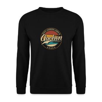 Aachen Echte Legenden leben in Aachener - Unisex Pullover - Schwarz - Vorne - Alina (178cm) & Michal (187cm)