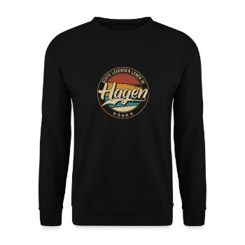 Hagen Echte Legenden leben in Hagener - Unisex Pullover - Schwarz - Vorne - Alina (178cm) & Michal (187cm)