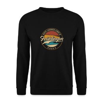 Frühlingen Echte Legenden leben in Frühlingener - Unisex Pullover - Schwarz - Vorne - Alina (178cm) & Michal (187cm)