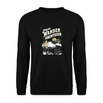 Endlich Wander Abenteuer Retro Look - Unisex Pullover - Schwarz - Vorne - Alina (178cm) & Michal (187cm)