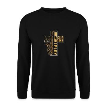Dans Jesus Name, je joue au saxophone Marching Band Saxop - Sweat-shirt Unisexe - noir - Devant - Alina (178cm) & Michal (187cm)