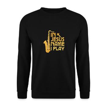 In Jesus Name I Play Saxophonist Marching Band Sax - Unisex Sweatshirt - black - Front - Alina (178cm) & Michal (187cm)
