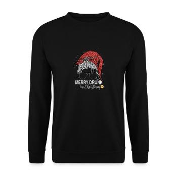 Merry Drunk Im Christmas Ugly Sweater Weihnachten - Unisex Pullover - Schwarz - Vorne - Alina (178cm) & Michal (187cm)