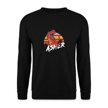 ASHER - Beautiful Boy Name with T-REX Dino - Unisex Sweatshirt - black - Front - Alina (178cm) & Michal (187cm)