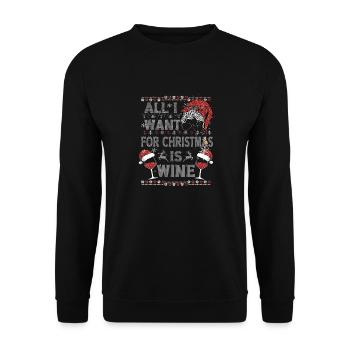 All i want for Christmas is Wine Pajama Kostüm - Unisex Pullover - Schwarz - Vorne - Alina (178cm) & Michal (187cm)