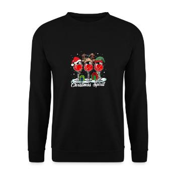 Funny Christmas Spirits Glasses Of Wine Pajama - Unisex Pullover - Schwarz - Vorne - Alina (178cm) & Michal (187cm)