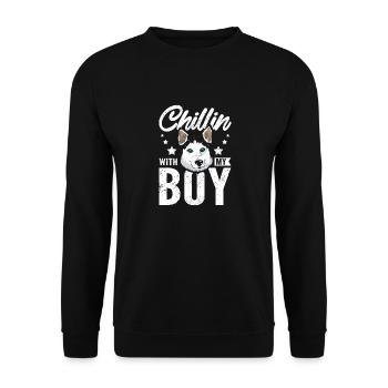Chillin avec mon garçon, husky sibérien - Sweat-shirt Unisexe - noir - Devant - Alina (178cm) & Michal (187cm)