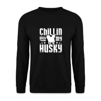 Chillin avec mon husky sibérien - Sweat-shirt Unisexe - noir - Devant - Alina (178cm) & Michal (187cm)