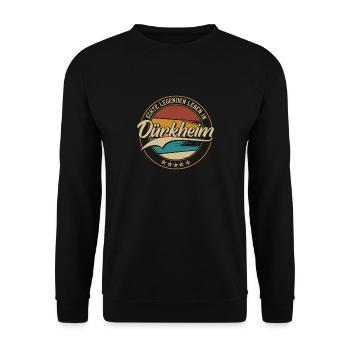Dürkheim Echte Legenden leben in Dürkheimer - Unisex Pullover - Schwarz - Vorne - Alina (178cm) & Michal (187cm)