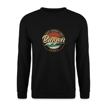 Bingen Echte Legenden leben in Bingener - Unisex Pullover - Schwarz - Vorne - Alina (178cm) & Michal (187cm)