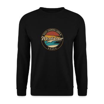 Montabaur Echte Legenden leben in Montabaurer - Unisex Pullover - Schwarz - Vorne - Alina (178cm) & Michal (187cm)